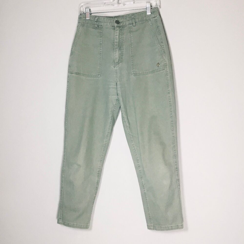 Green cargo pants cotton denim jeans military utility lg pockets waist 29" sz 6